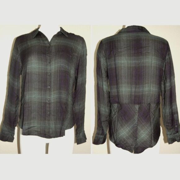 Lucky Brand Tops - Lucky Brand Viscose Shirt, Size M, Green Plaid, with Shirttail Button Back Hem